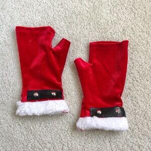 Santa Christmas Costume Red Velvet Fingerless Gloves with White Faux Fur Trim